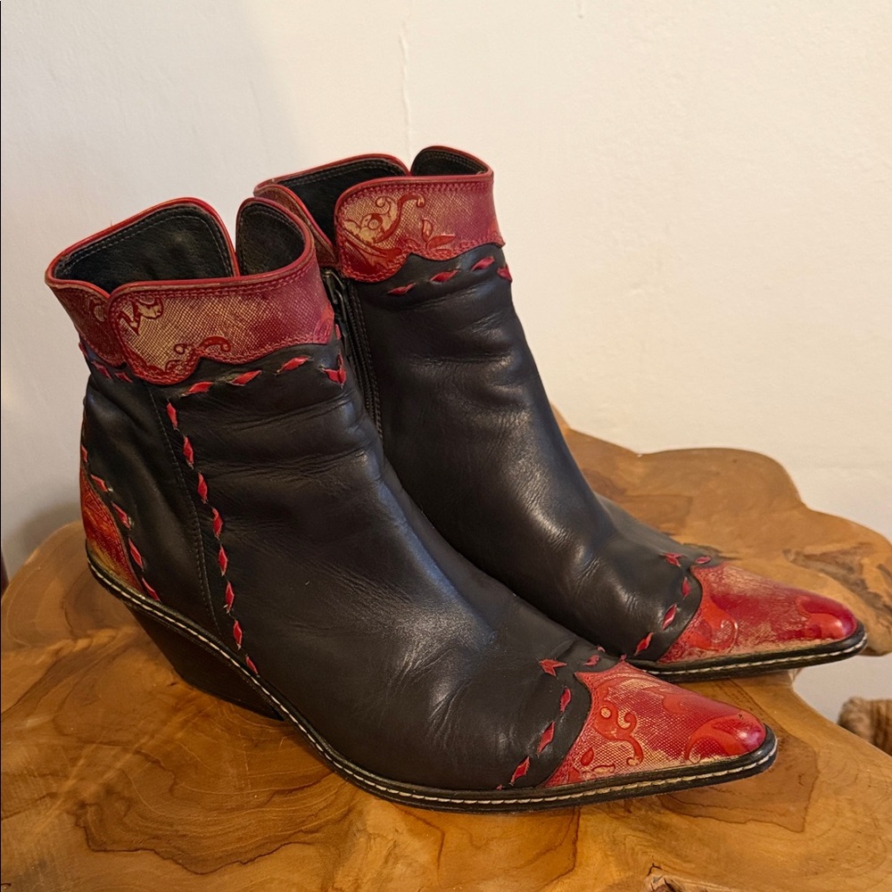 Red and Black Western Ankle Boots
